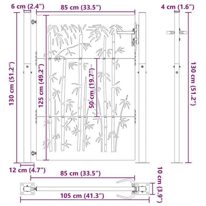 vidaXL Cancello da giardino, Cancello da Giardino 105x75 cm Design in Acciaio Corten e Bambù
