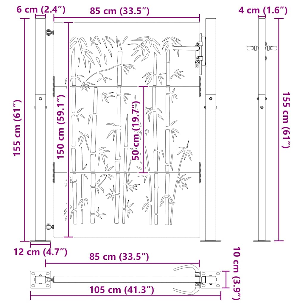 Cancello da giardino, Cancello da Giardino 105x75 cm Design in Acciaio Corten e Bambù 42015896