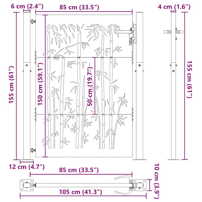 vidaXL Cancello da giardino, Cancello da Giardino 105x75 cm Design in Acciaio Corten e Bambù