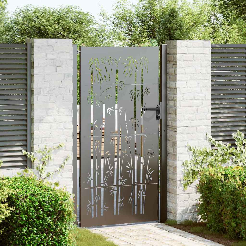 vidaXL Cancello da giardino, Cancello da Giardino 105x75 cm Design in Acciaio Corten e Bambù