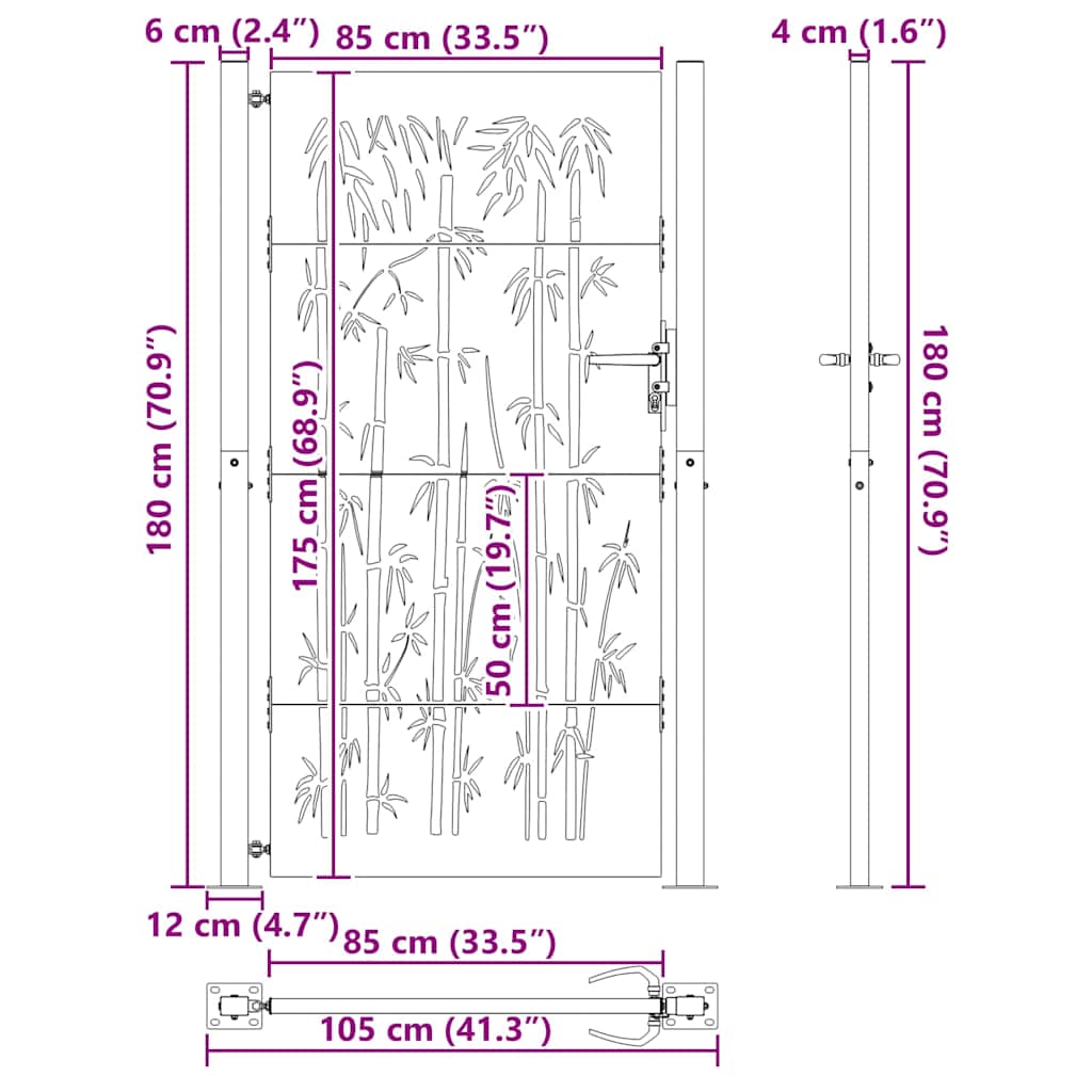 Cancello da giardino, Cancello da Giardino 105x75 cm Design in Acciaio Corten e Bambù 42015897