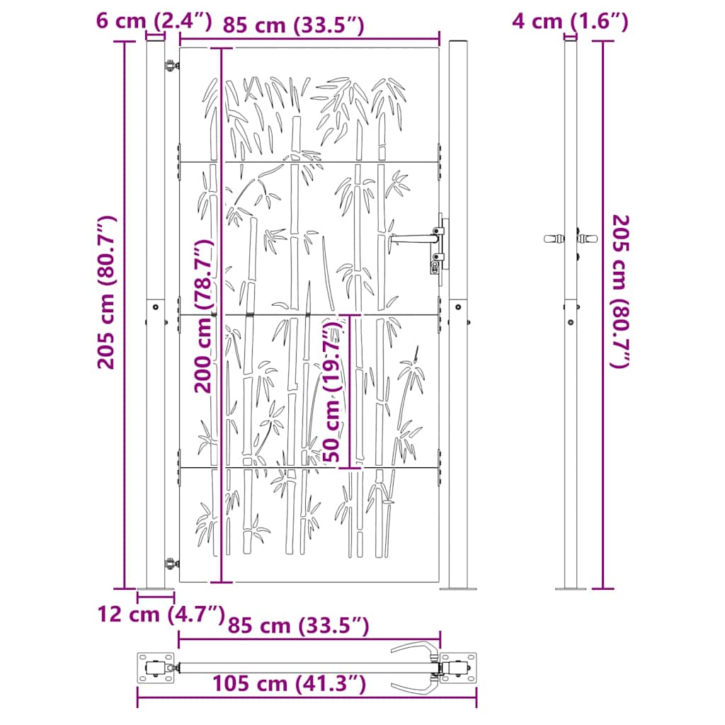 Cancello da giardino, Cancello da Giardino 105x75 cm Design in Acciaio Corten e Bambù 42015898