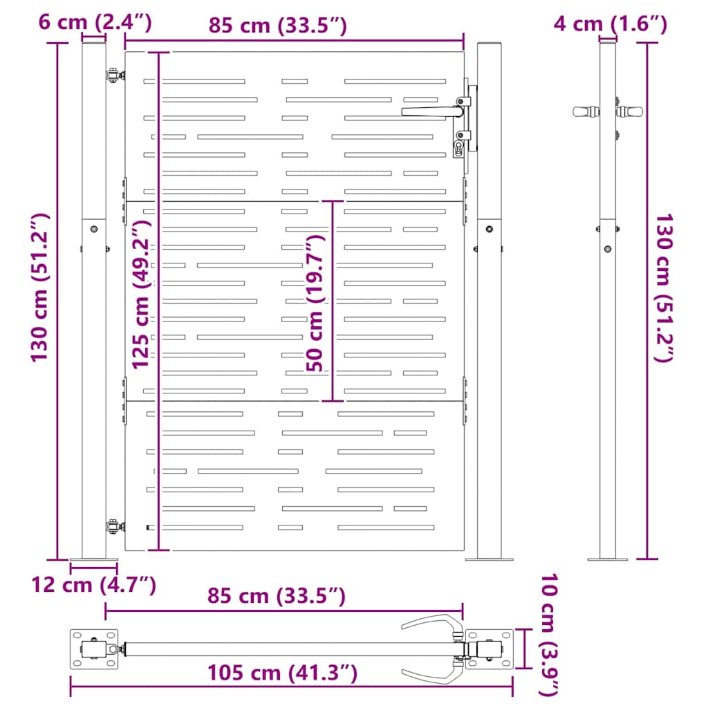 vidaXL Cancello da giardino, Cancello da Giardino 105x75 cm Design Quadrato in Acciaio Corten
