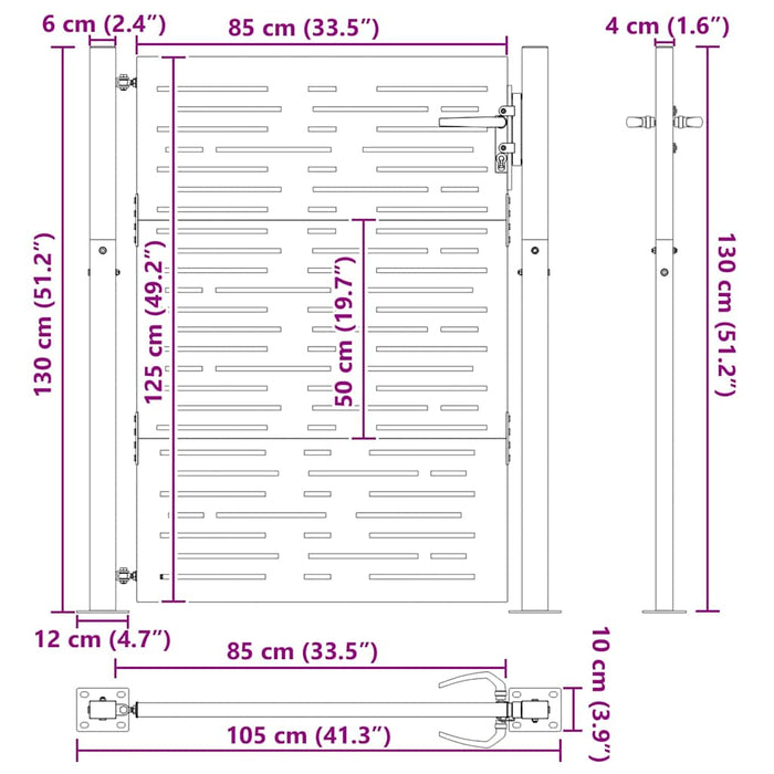 vidaXL Cancello da giardino, Cancello da Giardino 105x75 cm Design Quadrato in Acciaio Corten