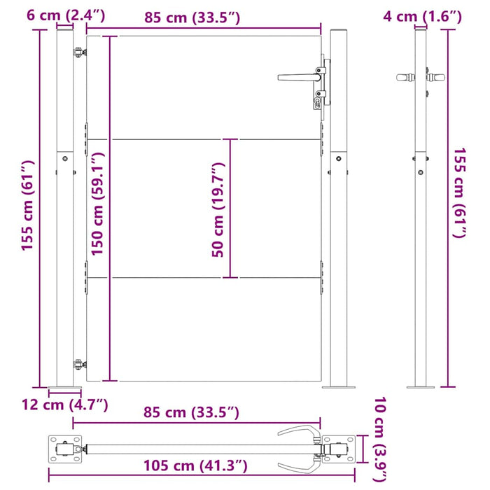 vidaXL Cancello da giardino con blocco Nero 105 x 150 cm