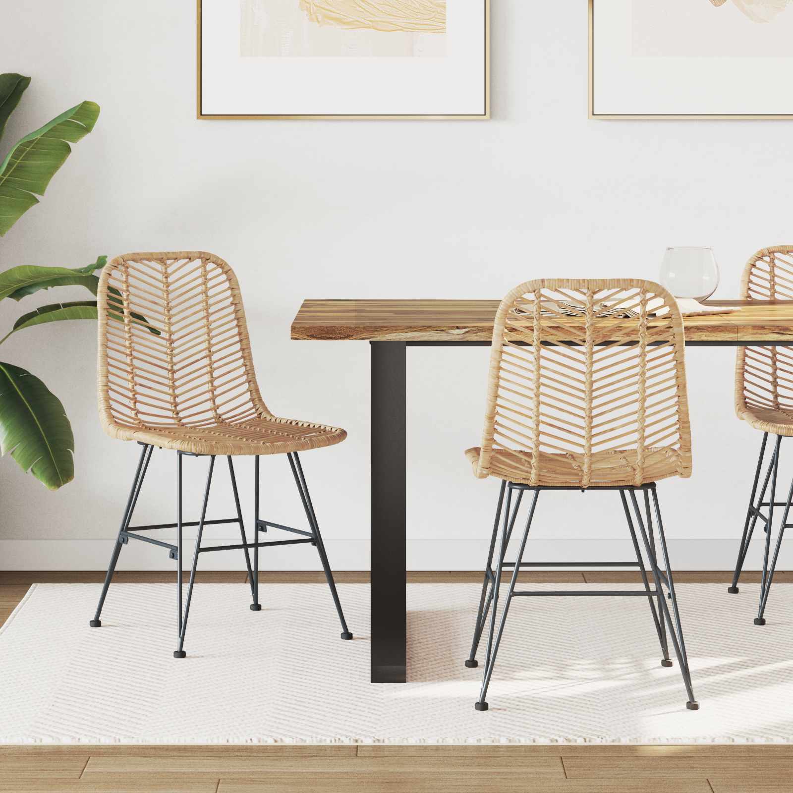 Sedia da pranzo 2 pcs Naturale 44.5 x 55 x 85 cm Rattan e Ferro 42011550