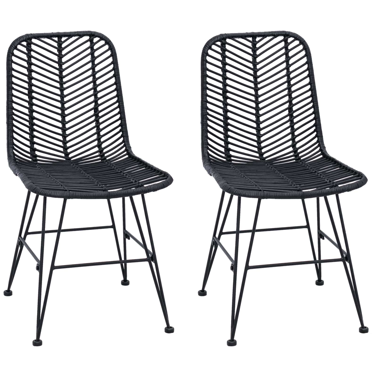 Sedia da pranzo 2 pcs Nero 44.5 x 55 x 85 cm Rattan e Ferro 42011551