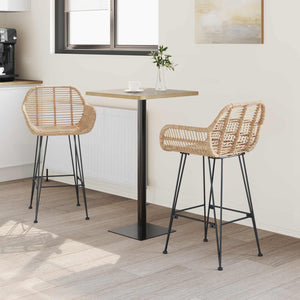 Sedia da Bar 2 pcs Naturale 55 x 52 x 92 cm Rattan e Ferro