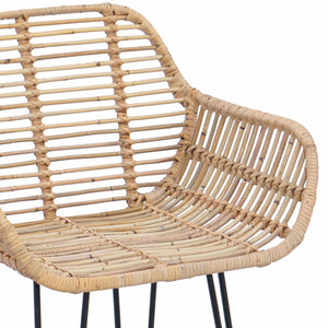 Sedia da Bar 2 pcs Naturale 55 x 52 x 92 cm Rattan e Ferro 42011553
