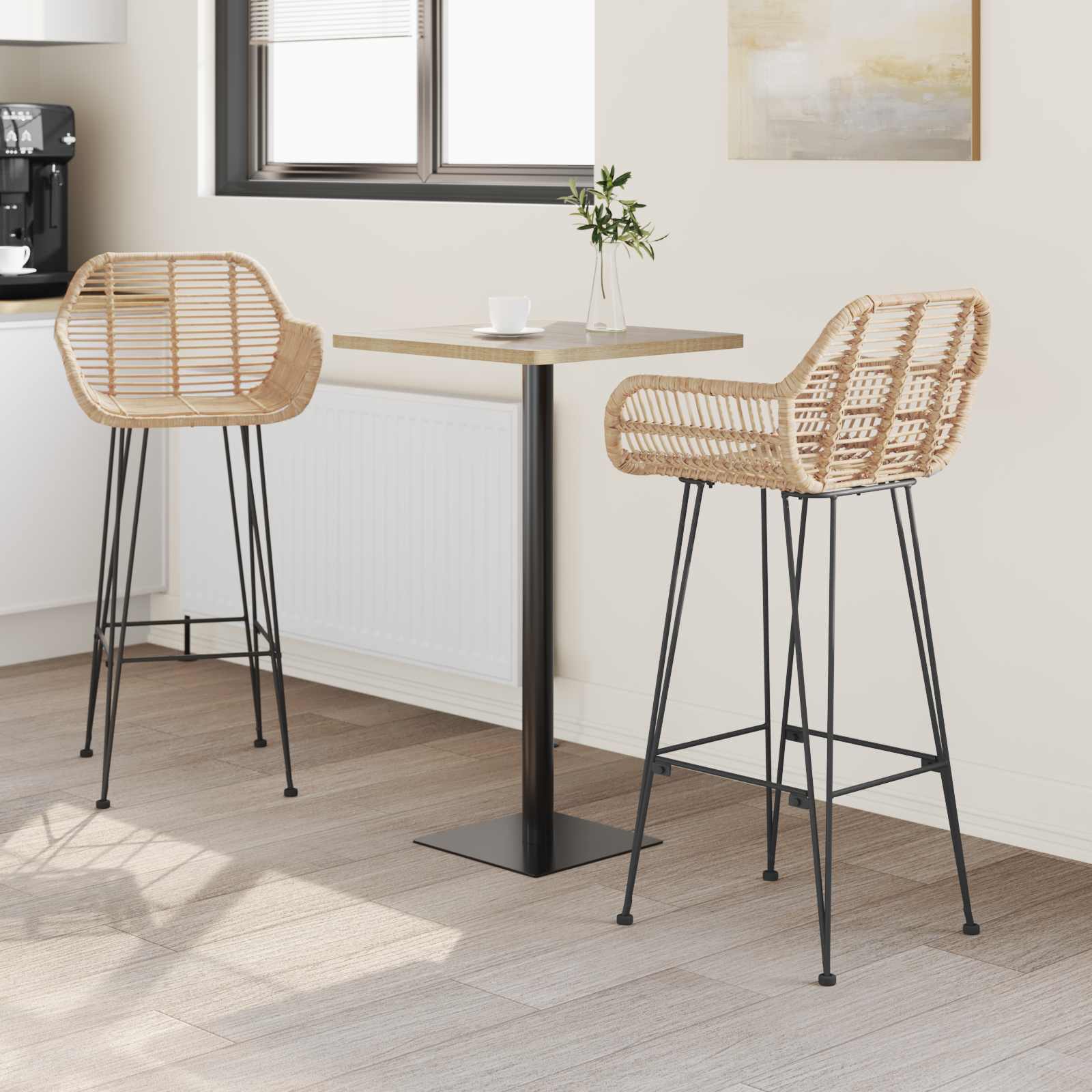Sedia da Bar 2 pcs Naturale 55 x 52 x 92 cm Rattan e Ferro 42011553