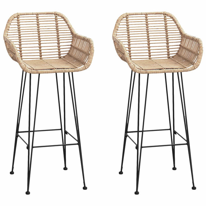 Sedia da Bar 2 pcs Naturale 55 x 52 x 92 cm Rattan e Ferro 42011553
