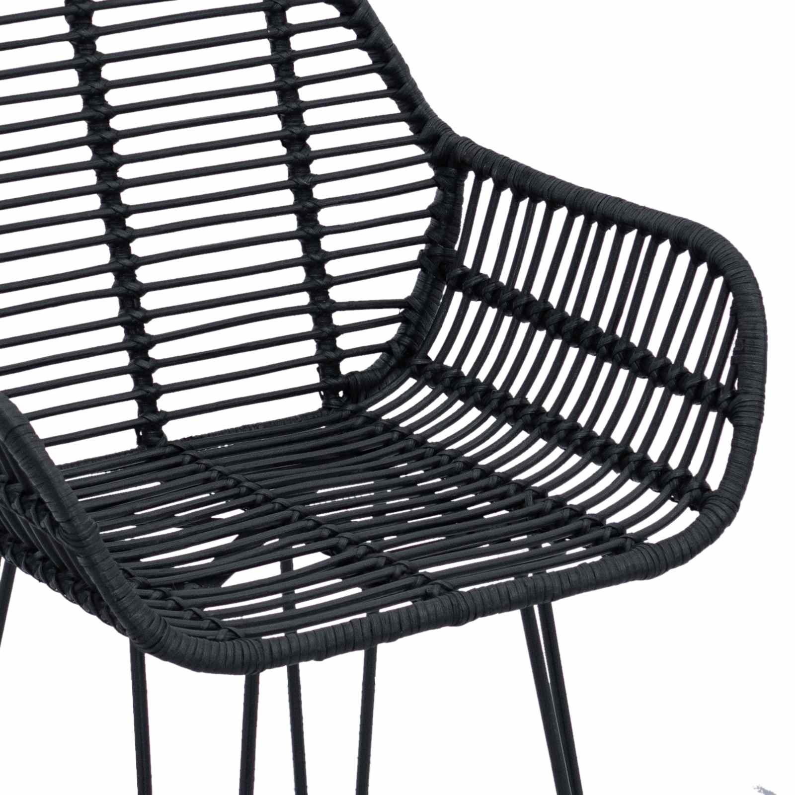 Sedia da Bar 2 pcs Nero 55 x 52 x 92 cm Rattan e Ferro 42011555