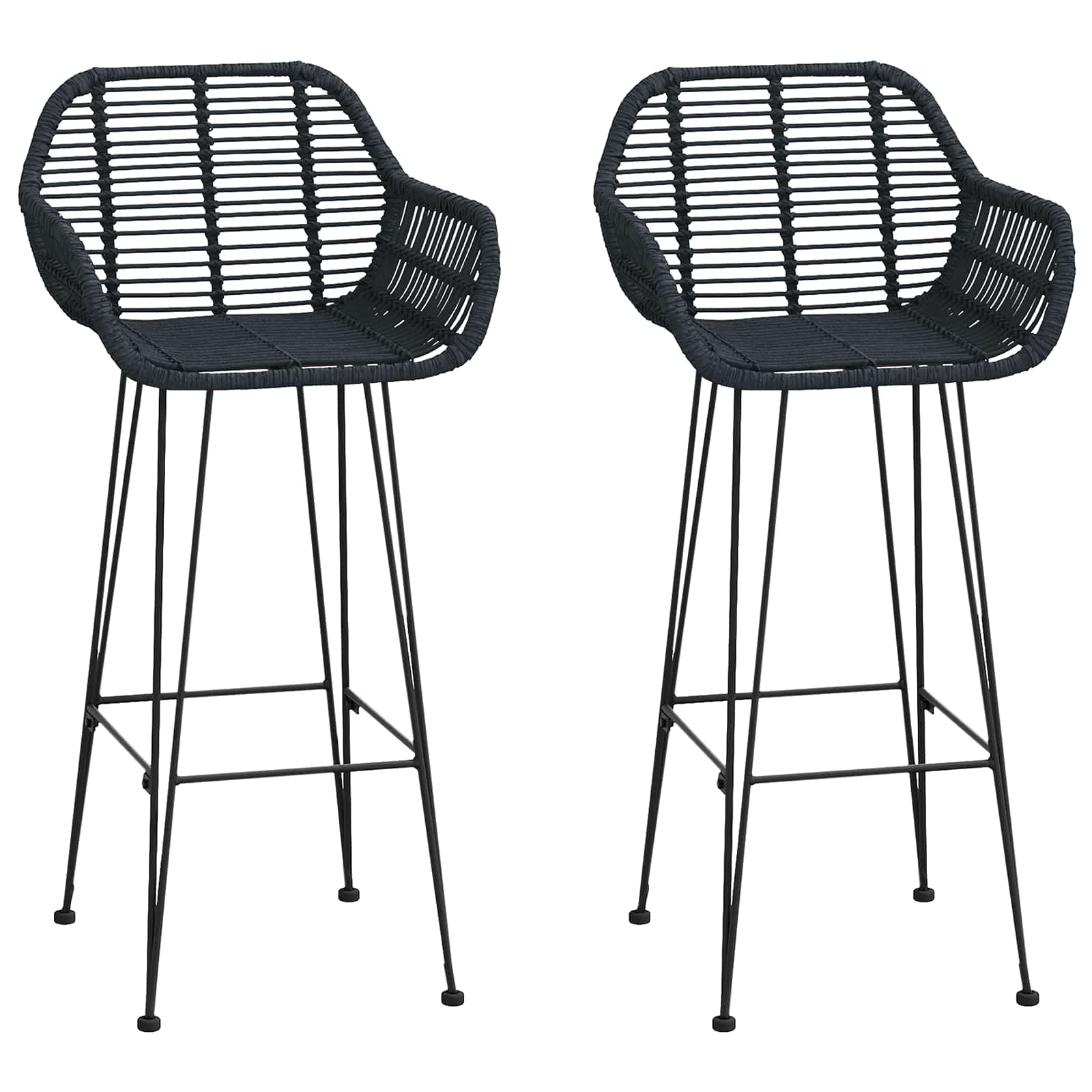 Sedia da Bar 2 pcs Nero 55 x 52 x 92 cm Rattan e Ferro 42011555
