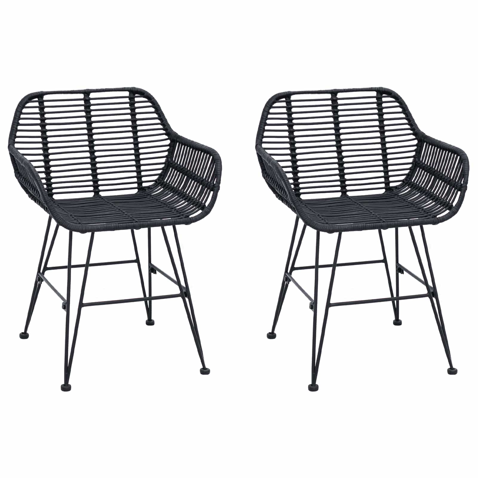 Sedia da pranzo 2 pcs Nero 55 x 50 x 74 cm Rattan e Ferro 42011557