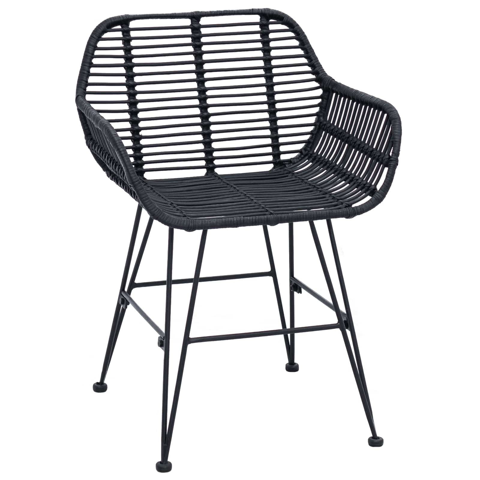Sedia da pranzo 2 pcs Nero 55 x 50 x 74 cm Rattan e Ferro 42011557
