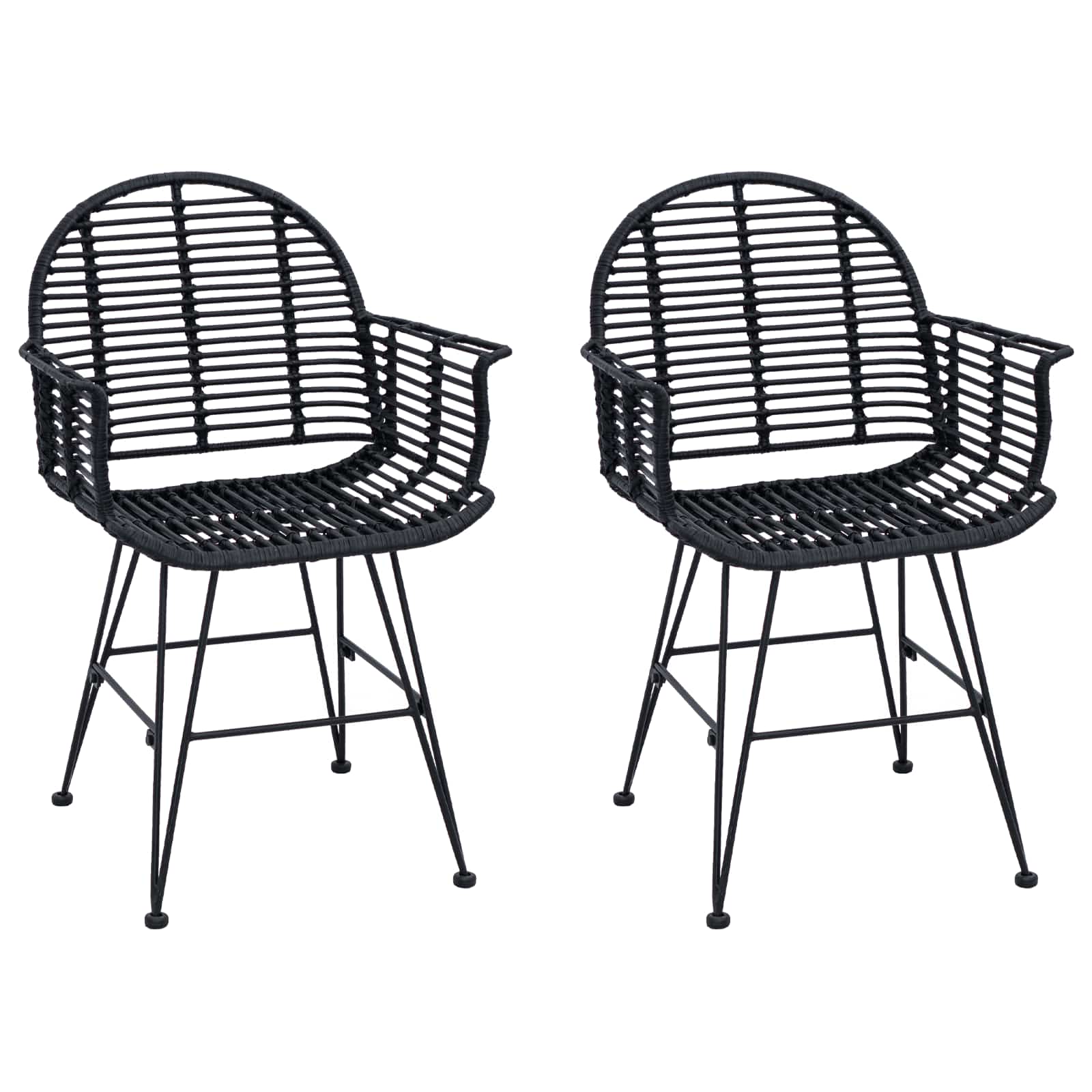 Sedia da pranzo 2 pcs Nero 57 x 54.5 x 85 cm Rattan e Ferro 42011559
