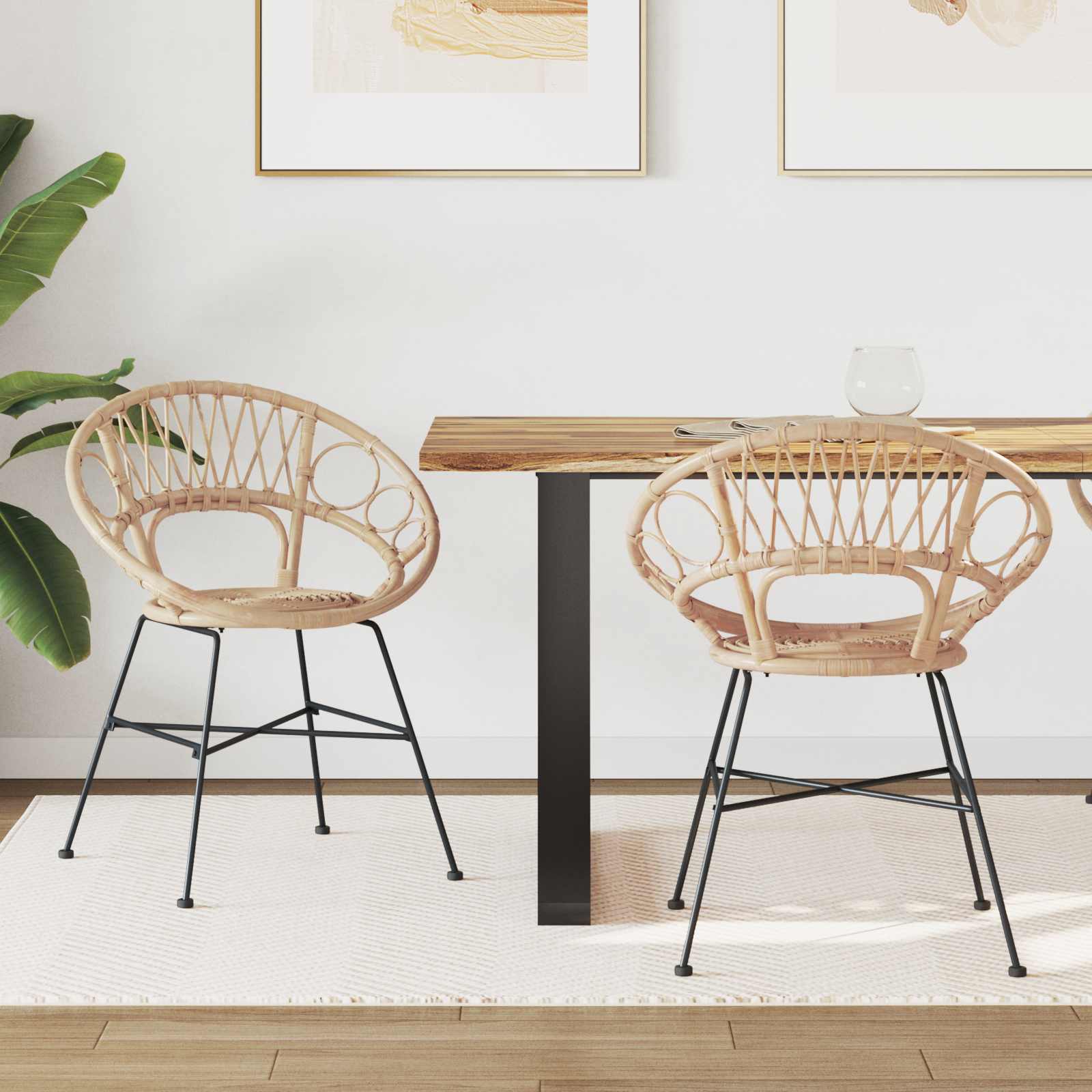 Sedia da pranzo 2 pcs Naturale 65 x 55,5 x 81 cm Rattan e Ferro 42011560