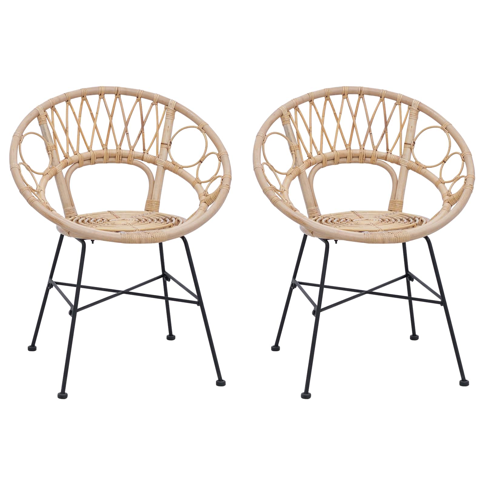 Sedia da pranzo 2 pcs Naturale 65 x 55,5 x 81 cm Rattan e Ferro 42011560