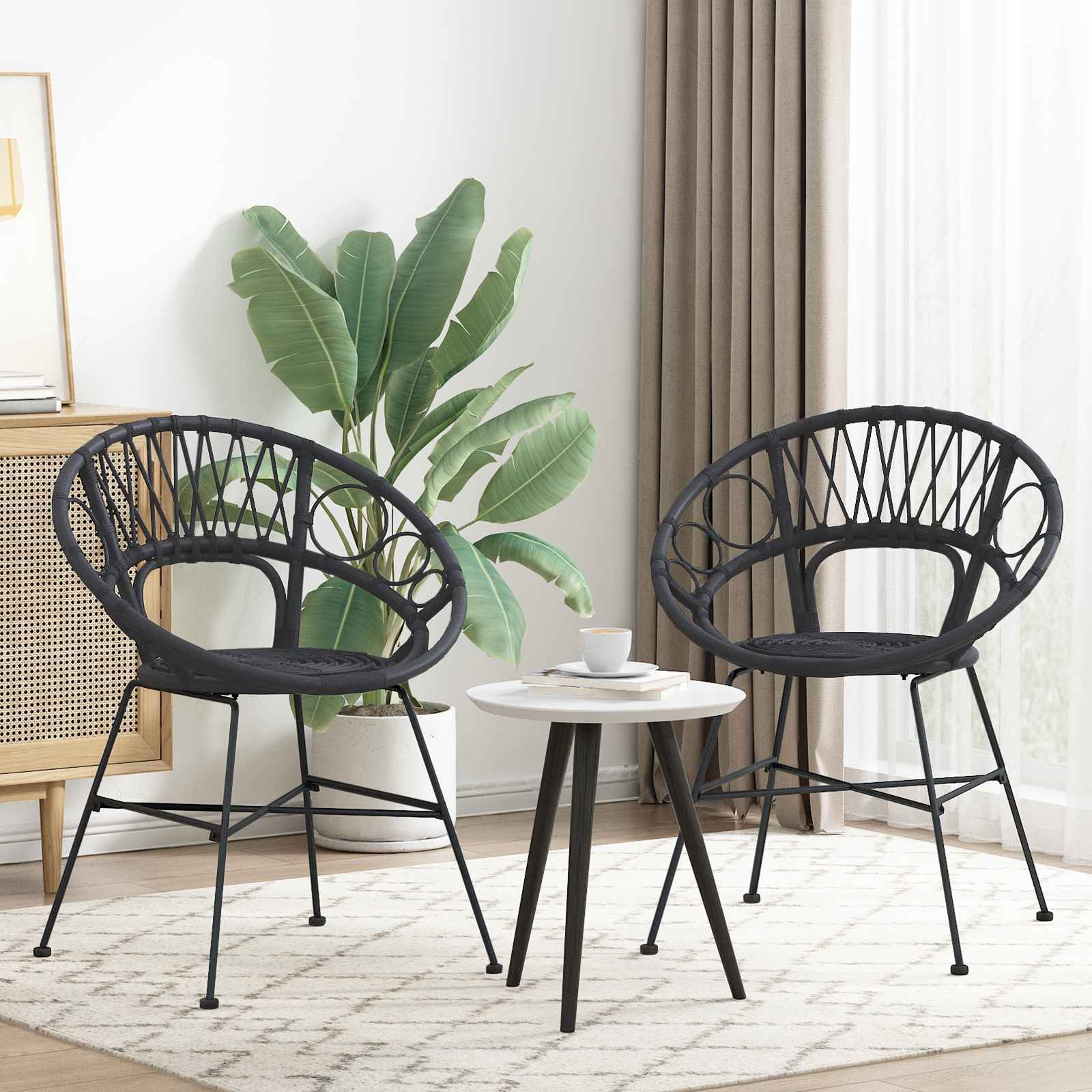 Sedia da pranzo 2 pcs Nero 65 x 55,5 x 81 cm Rattan e Ferro 42011561