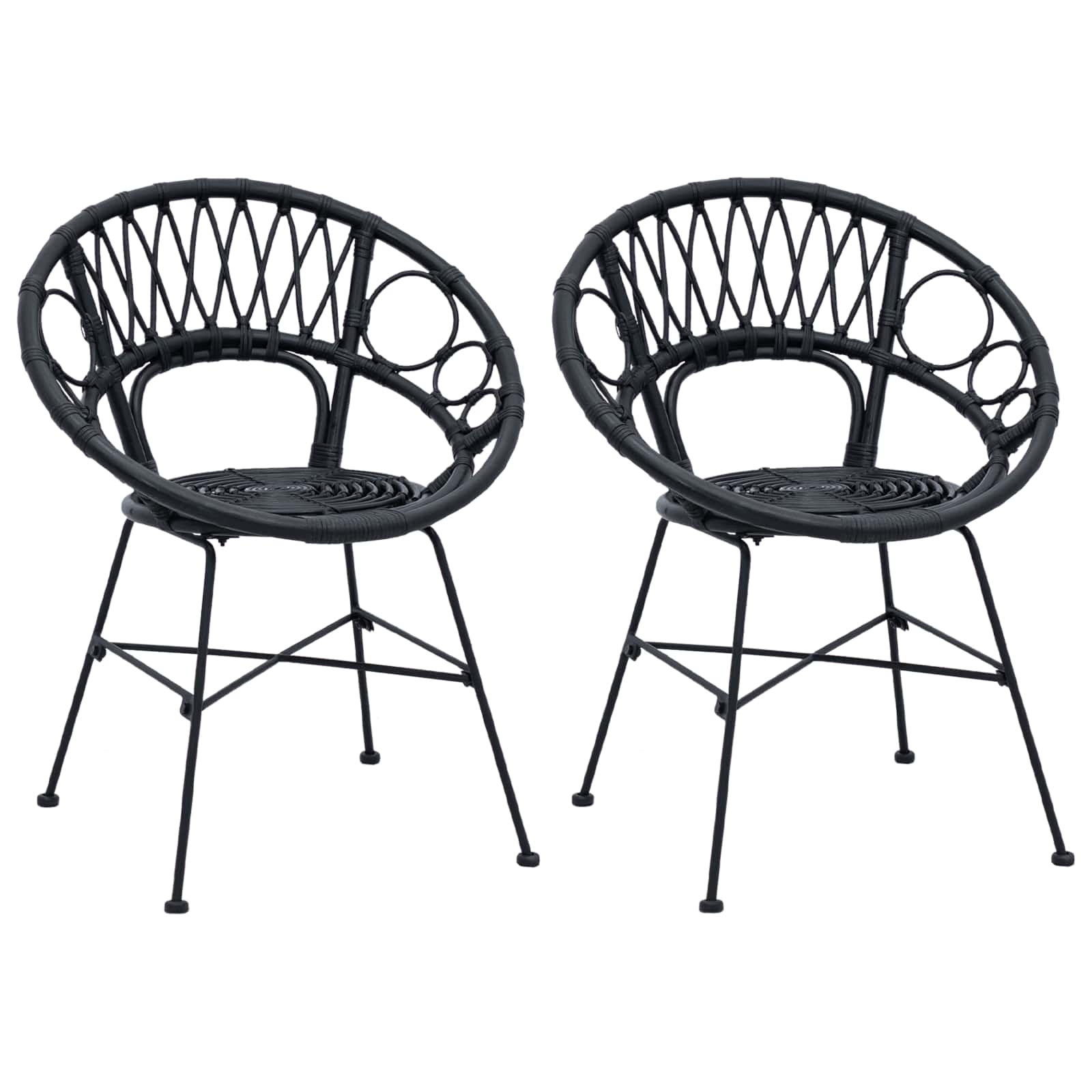 Sedia da pranzo 2 pcs Nero 65 x 55,5 x 81 cm Rattan e Ferro 42011561