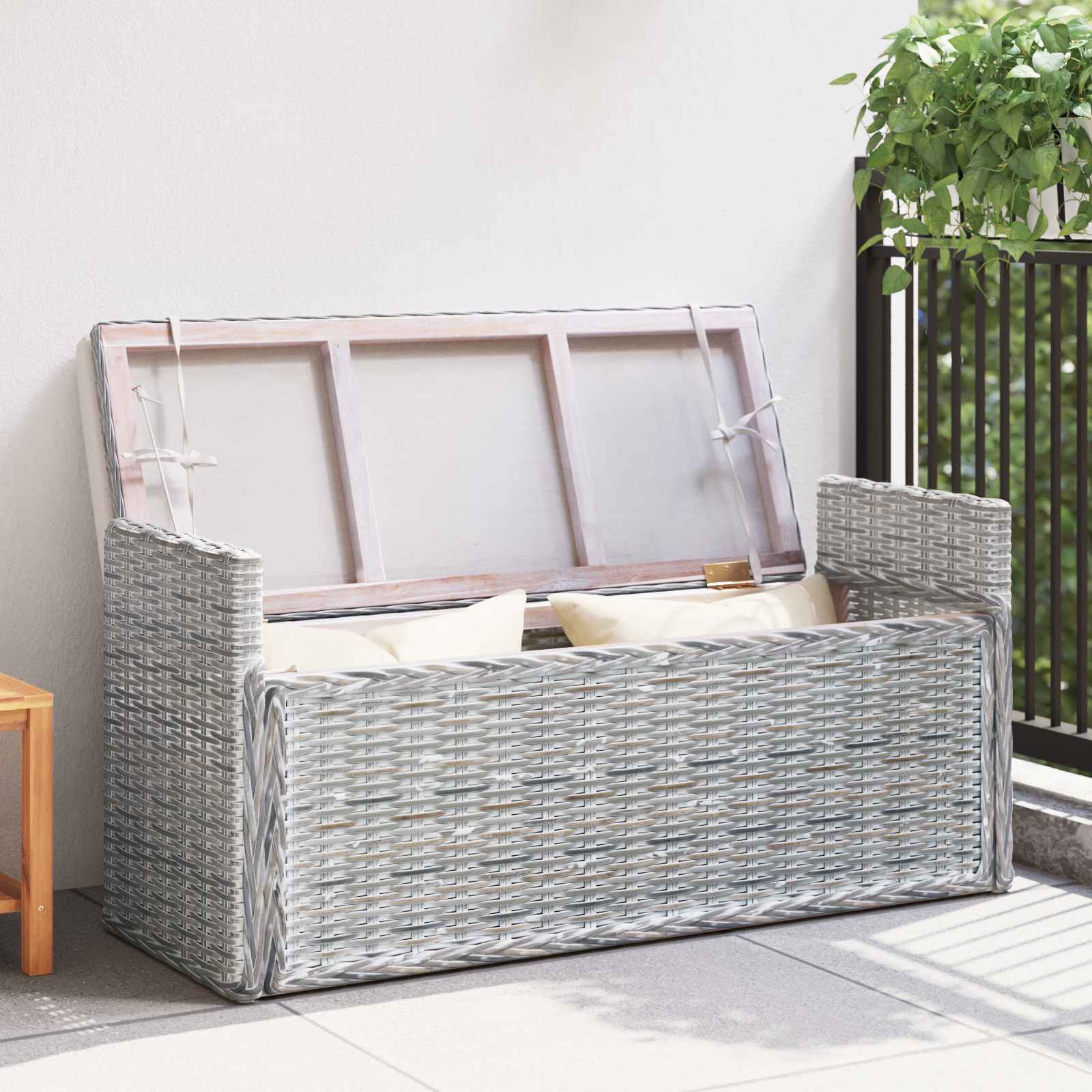 Panchina con contenitore Bianco Lavato 110 x 40 x 50 cm Rattan 42011574