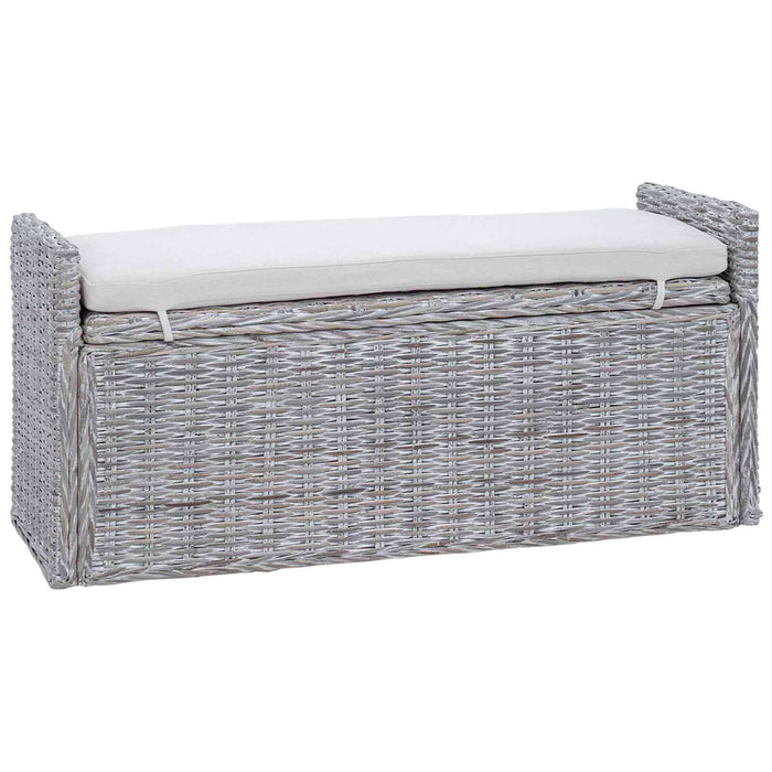 Panchina con contenitore Bianco Lavato 110 x 40 x 50 cm Rattan 42011574