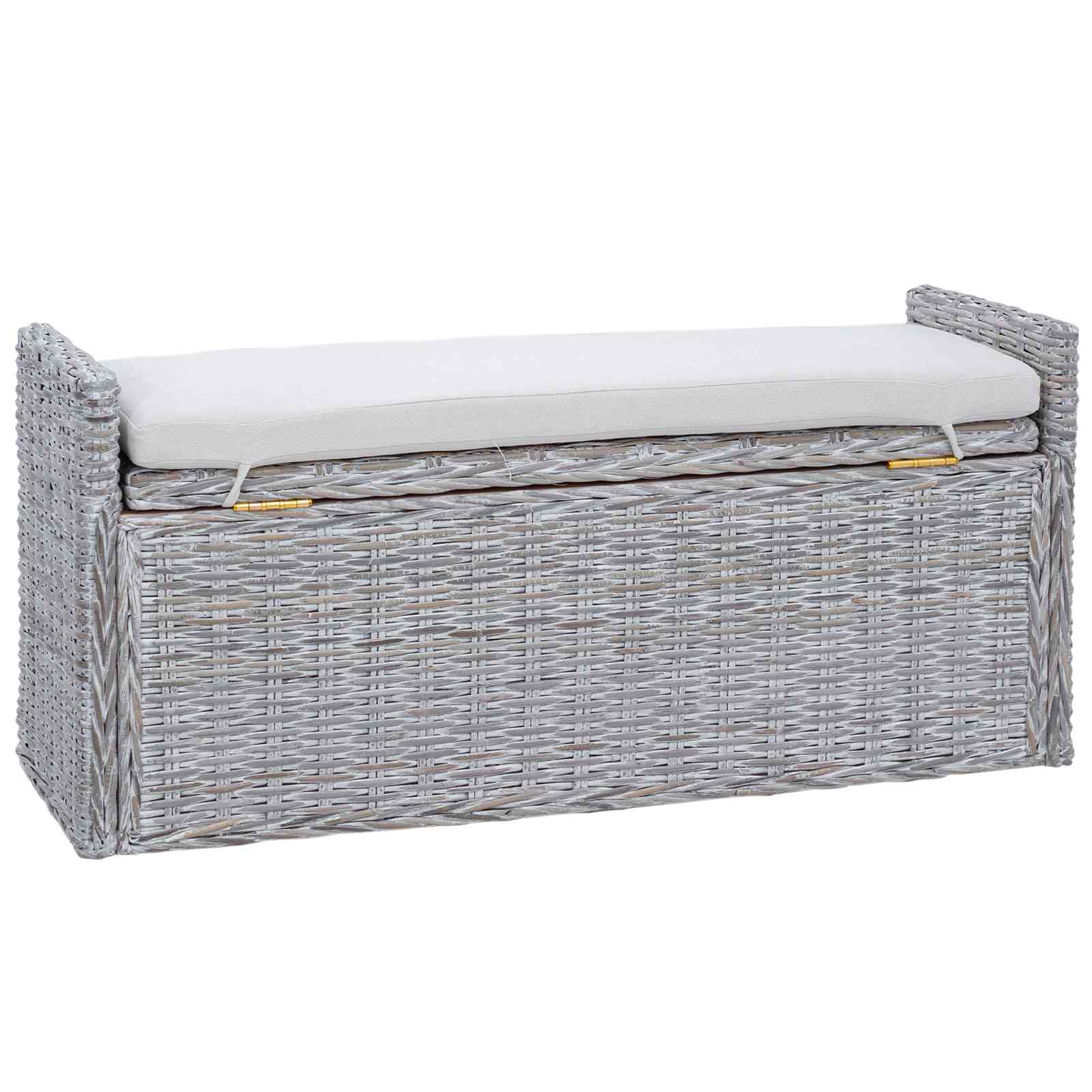 Panchina con contenitore Bianco Lavato 110 x 40 x 50 cm Rattan 42011574