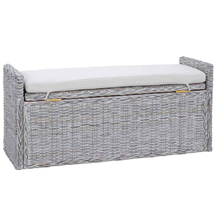 Panchina con contenitore Bianco Lavato 110 x 40 x 50 cm Rattan 42011574