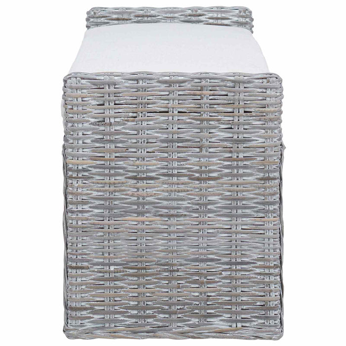 Panchina con contenitore Bianco Lavato 110 x 40 x 50 cm Rattan 42011574