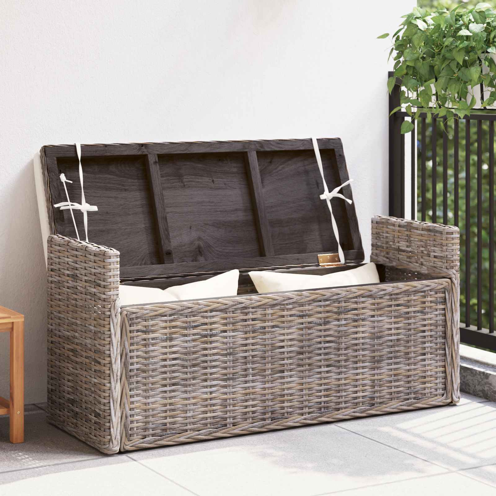 Panchina con contenitore Grigio 110 x 40 x 50 cm Rattan 42011575