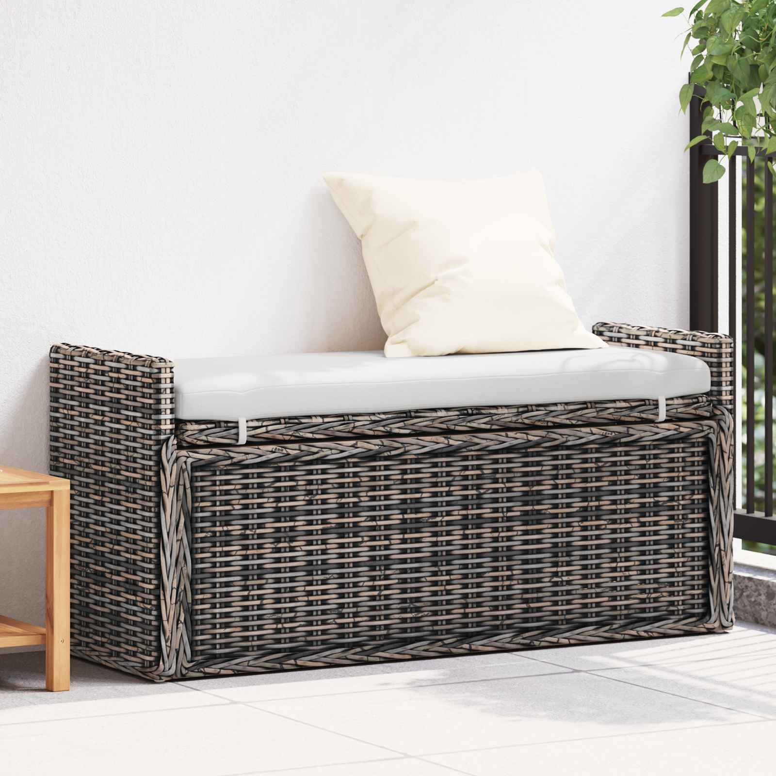 Panchina con contenitore Nero Lavato 110 x 40 x 50 cm Rattan 42011576