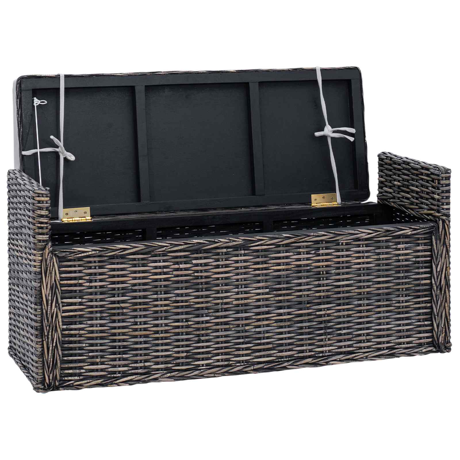 Panchina con contenitore Nero Lavato 110 x 40 x 50 cm Rattan 42011576