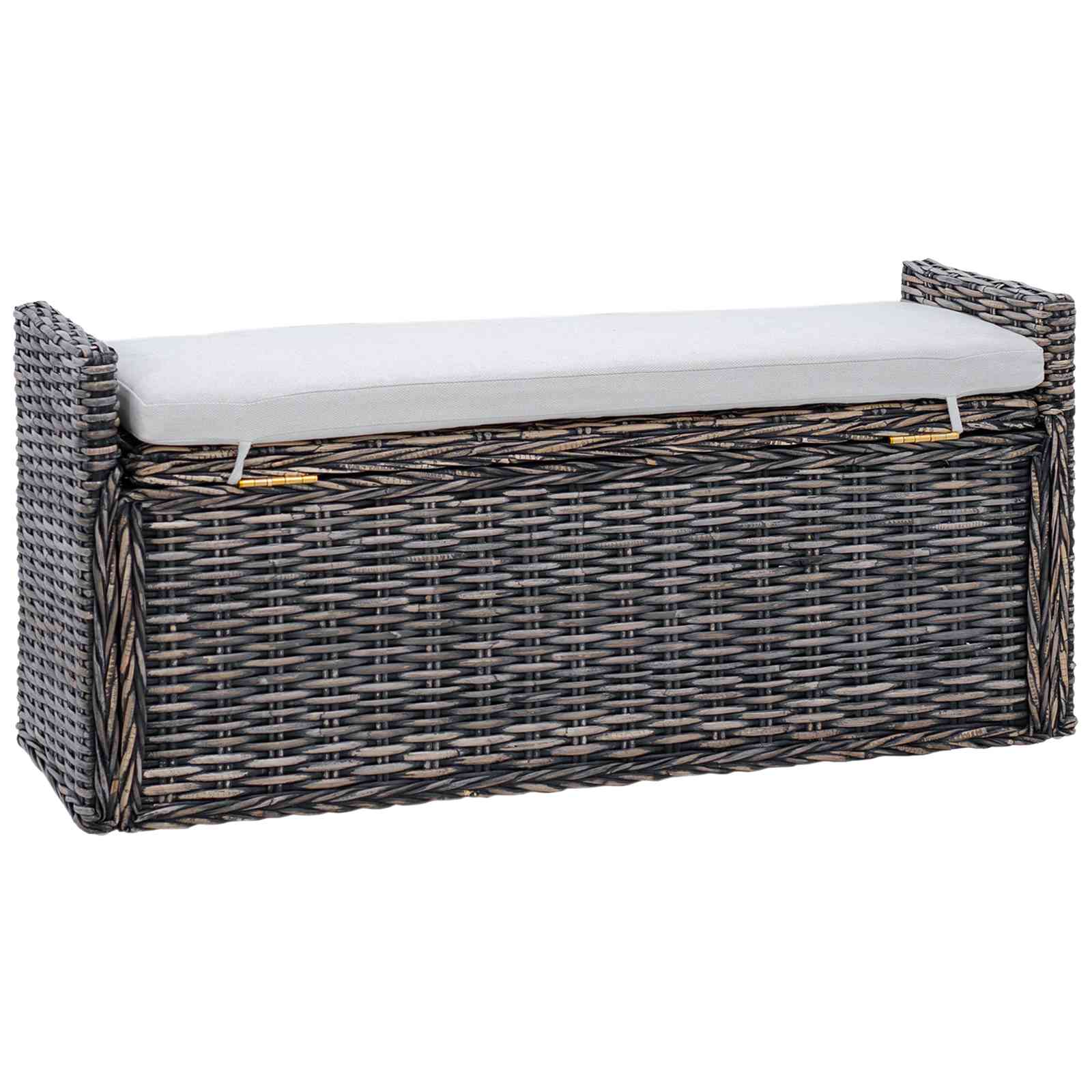Panchina con contenitore Nero Lavato 110 x 40 x 50 cm Rattan 42011576