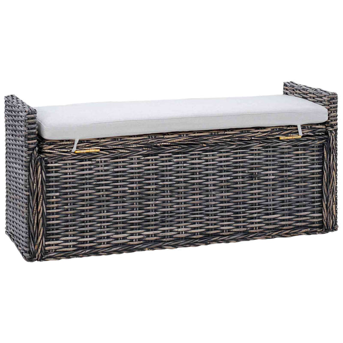 Panchina con contenitore Nero Lavato 110 x 40 x 50 cm Rattan 42011576
