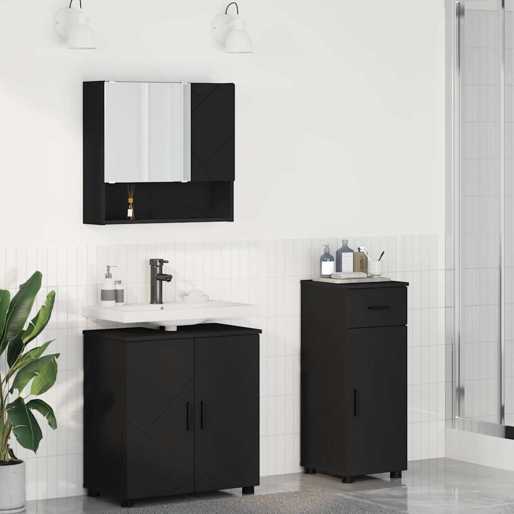 Set di mobili per il bagno con porta 3 pcs Nero 61 x 35 x 64 cm 3392954