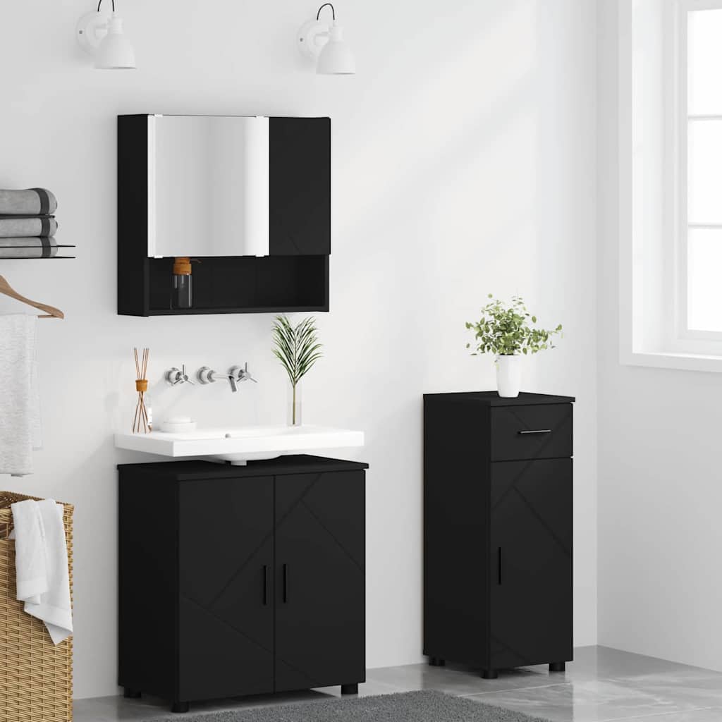 Set di mobili per il bagno con porta 3 pcs Nero 61 x 35 x 64 cm 3392954