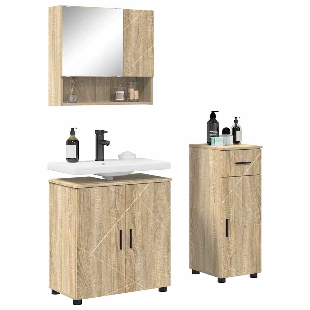 Set di mobili per il bagno 3 pcs rovere sonoma 61 x 35 x 64 cm 3392955