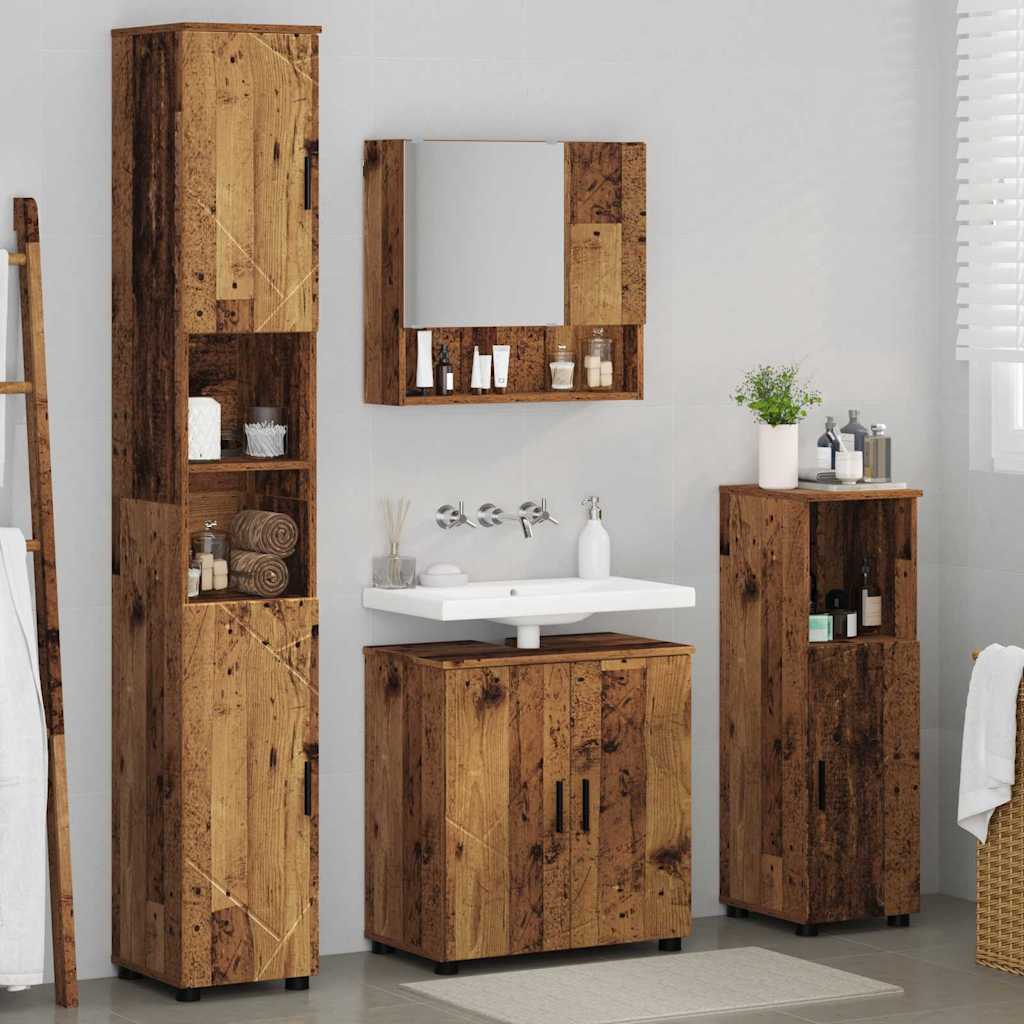 Set di mobili per il bagno con porta 4 pcs Legno vecchio