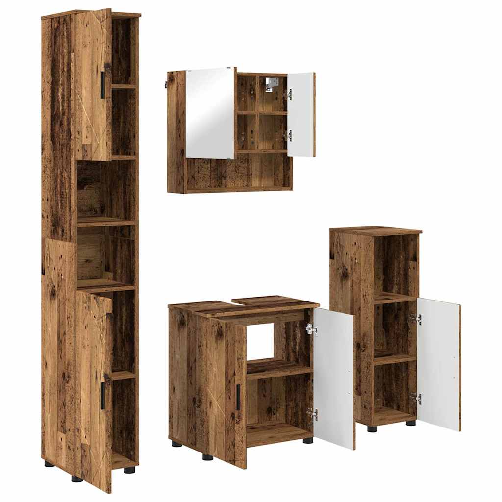 Set di mobili per il bagno con porta 4 pcs Legno vecchio