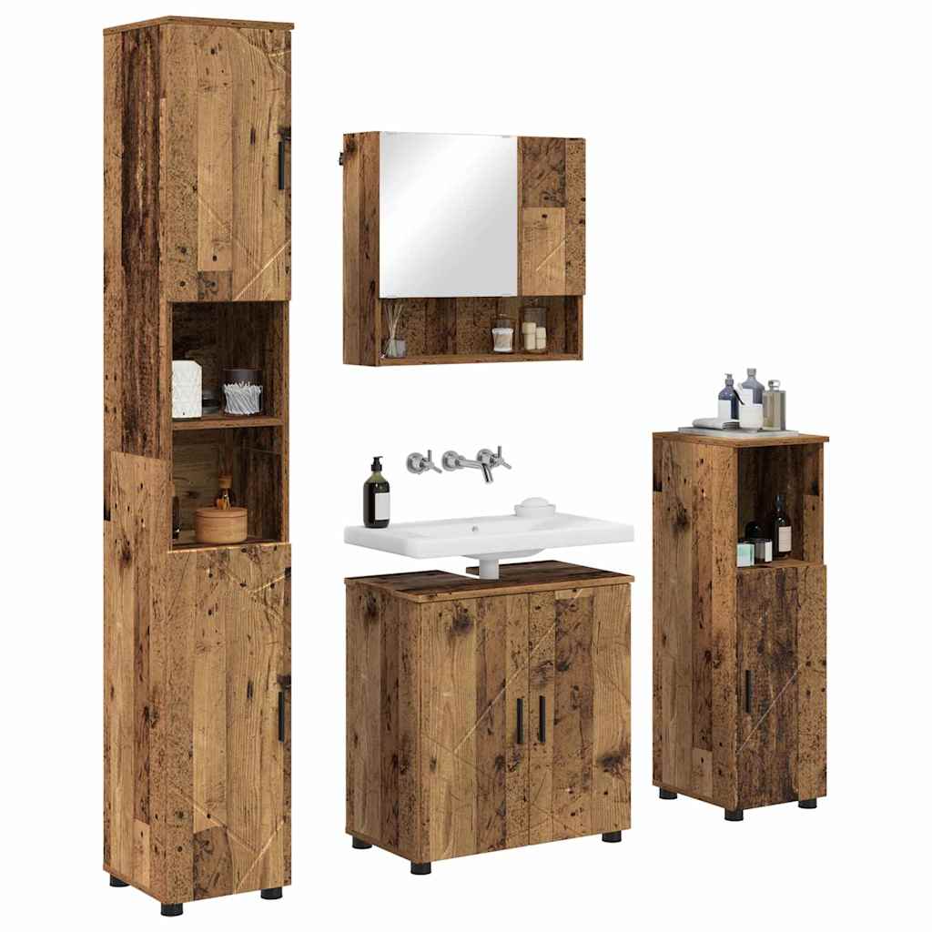 Set di mobili per il bagno con porta 4 pcs Legno vecchio