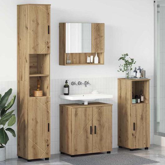 Set di mobili per il bagno con porta 4 pcs rovere artigianale 3392972