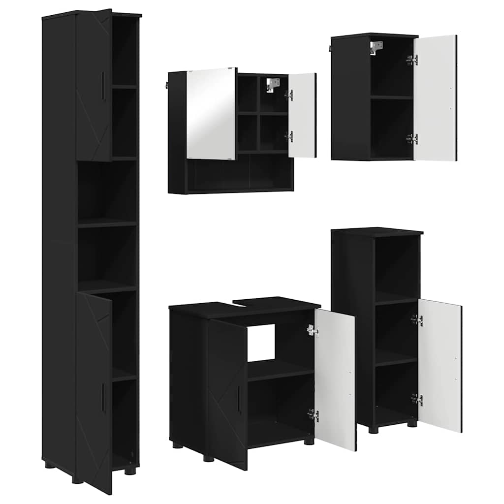 Set di mobili per il bagno con porta 5 pcs Nero 61 x 35 x 64 cm 3392984