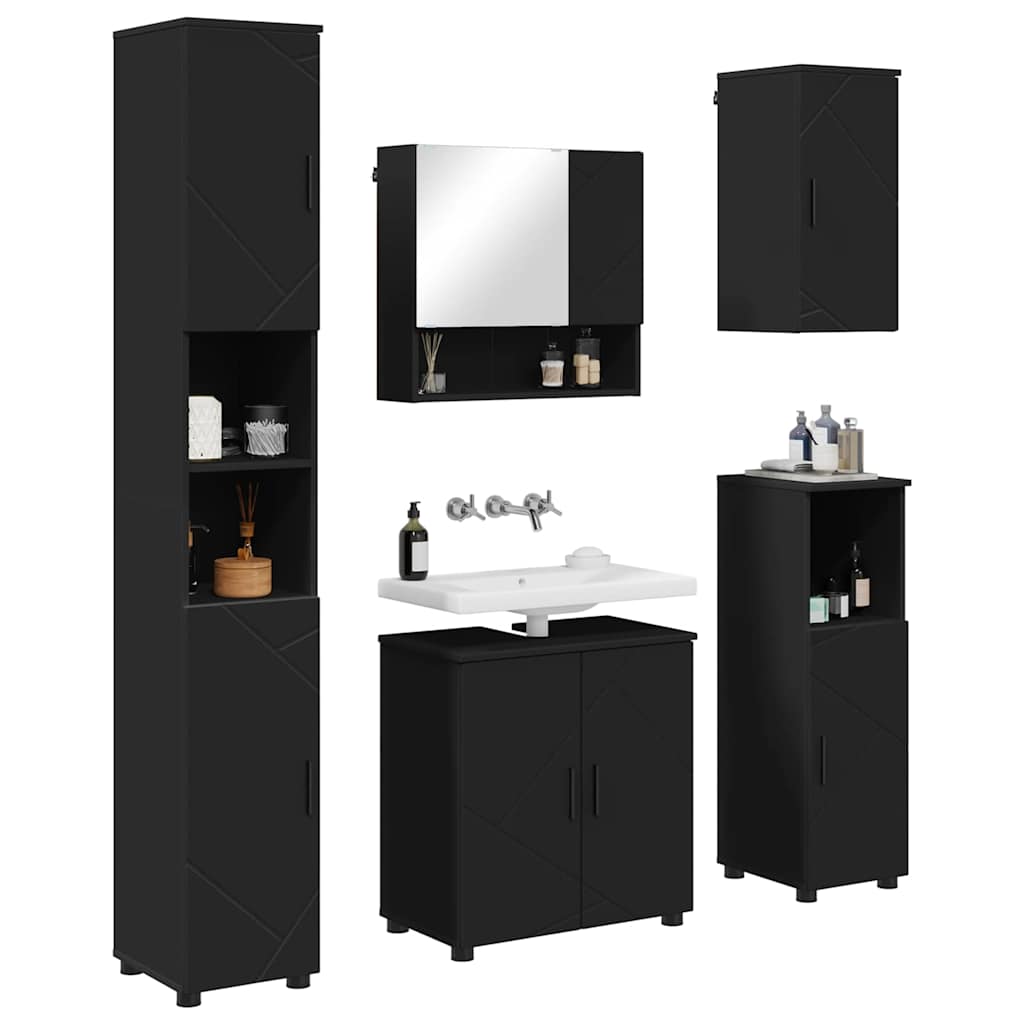 Set di mobili per il bagno con porta 5 pcs Nero 61 x 35 x 64 cm 3392984