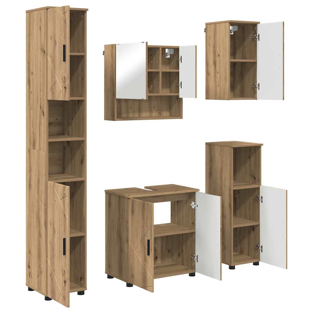 Set di mobili per il bagno con porta 5 pcs rovere artigianale 3392992