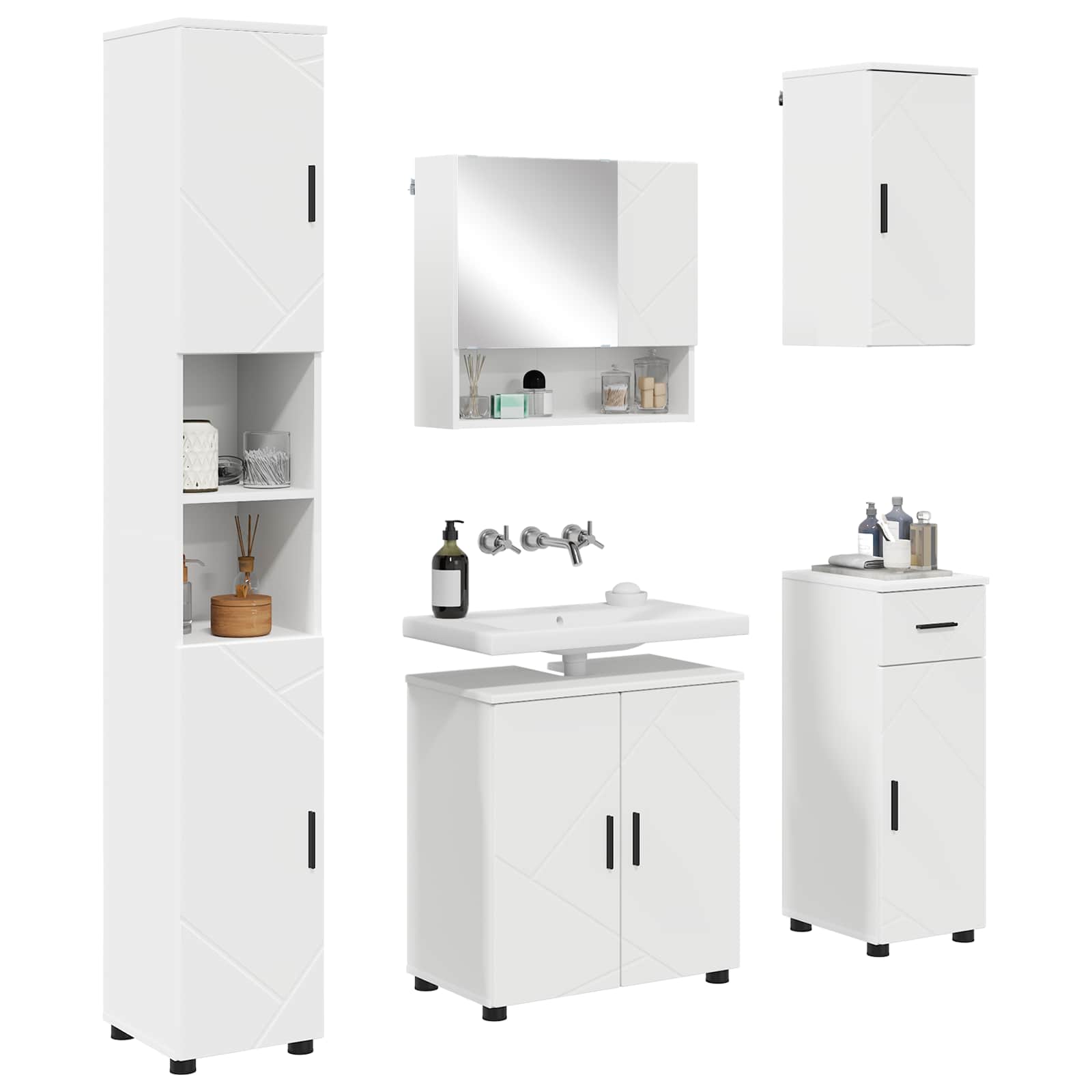 Set di mobili per il bagno con cassetto con porta 5 pcs Bianco 3392993