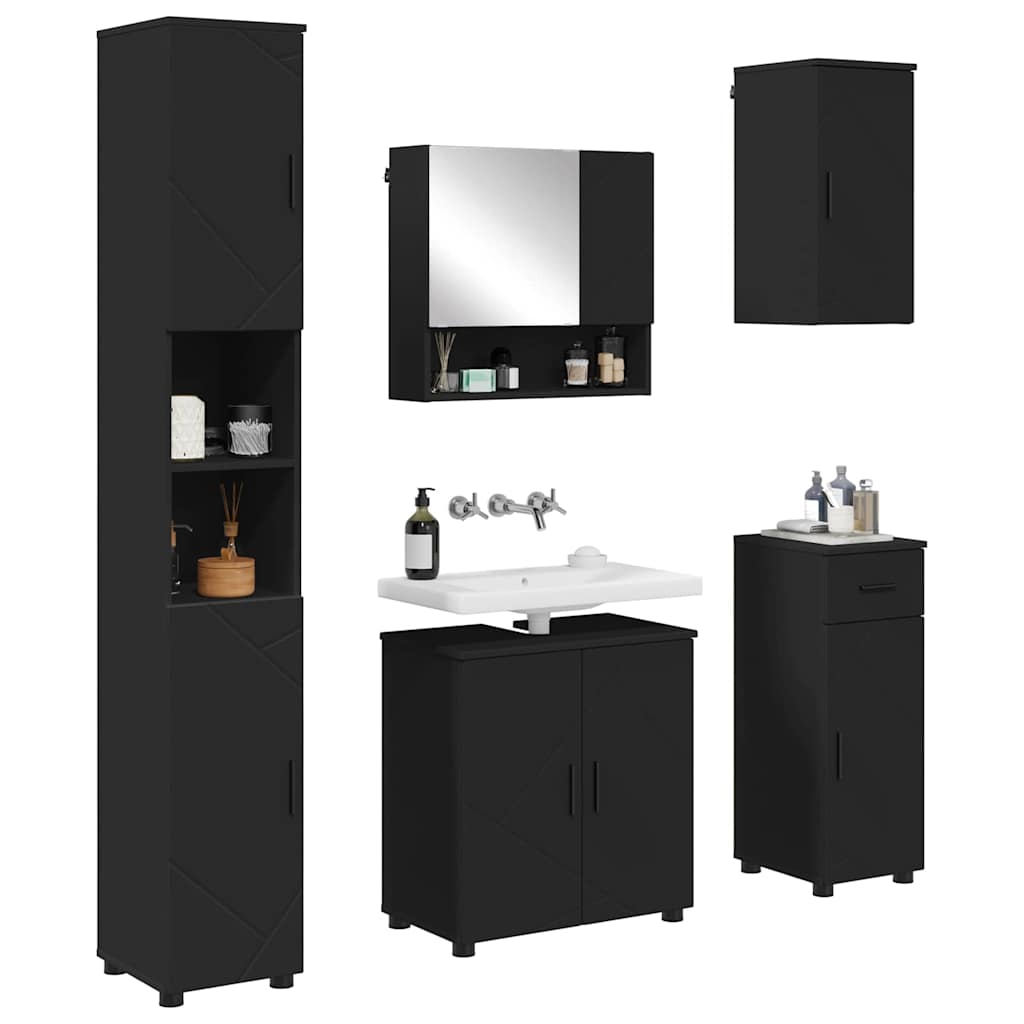 Set di mobili per il bagno con porta 5 pcs Nero 61 x 35 x 64 cm 3392994