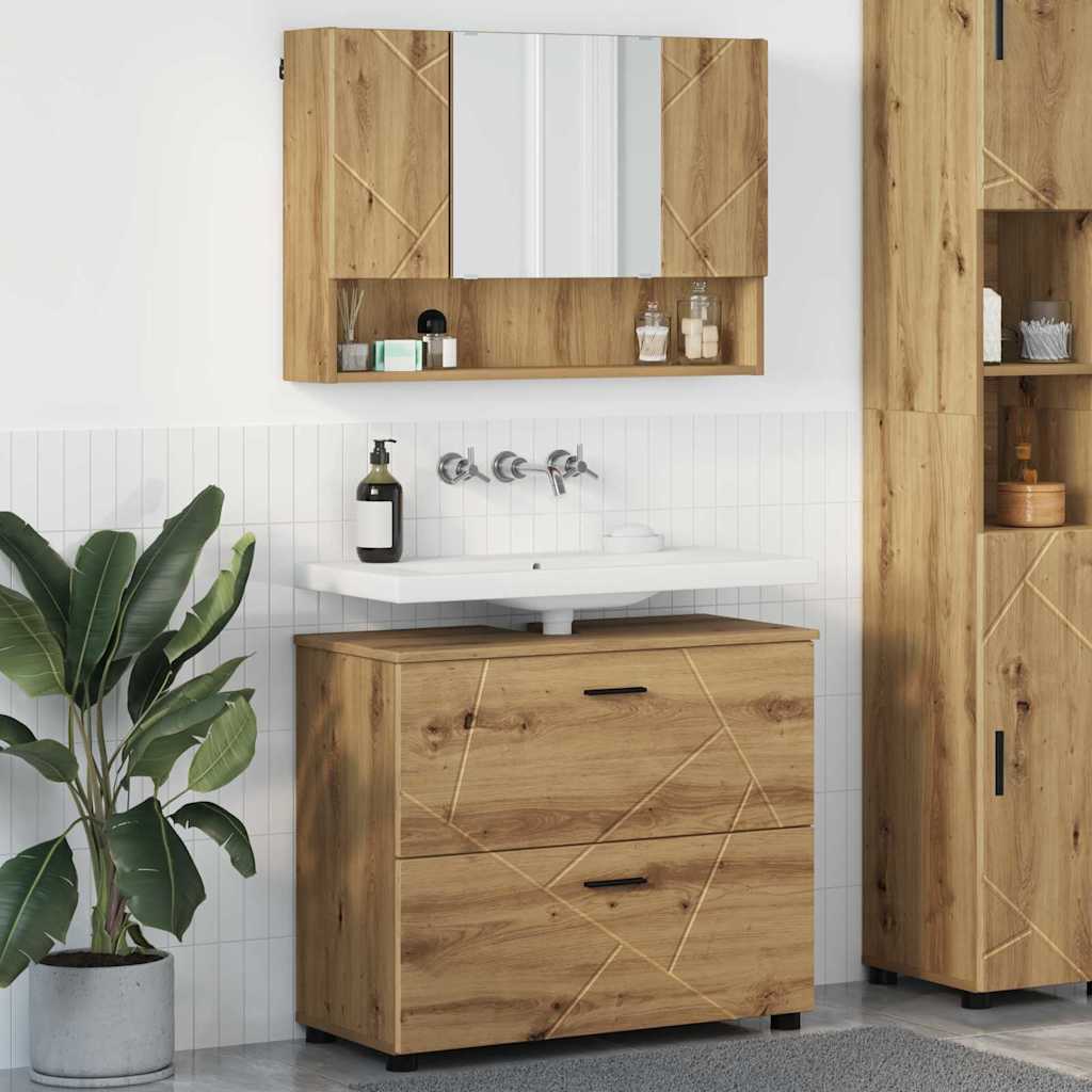 vidaXL Set di mobili per il bagno con porta 2 pcs rovere artigianale