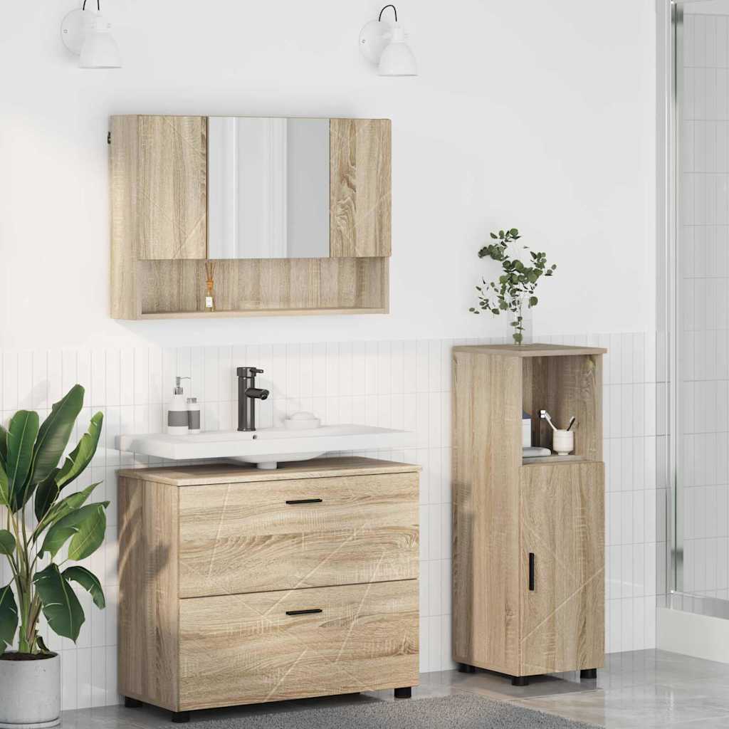 vidaXL Set di mobili per il bagno con cassetto 3 pcs rovere sonoma