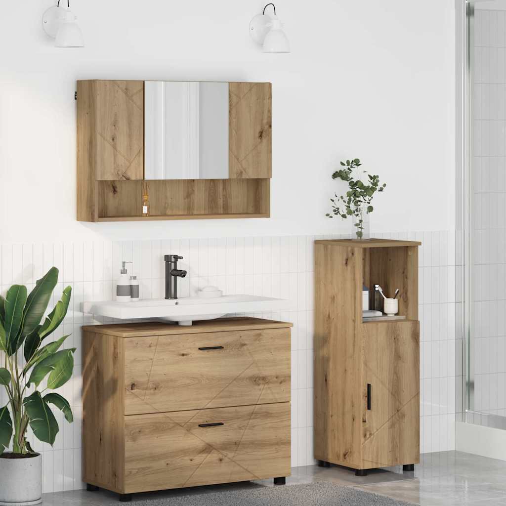 Set di mobili per il bagno con porta 3 pcs rovere artigianale 3393032