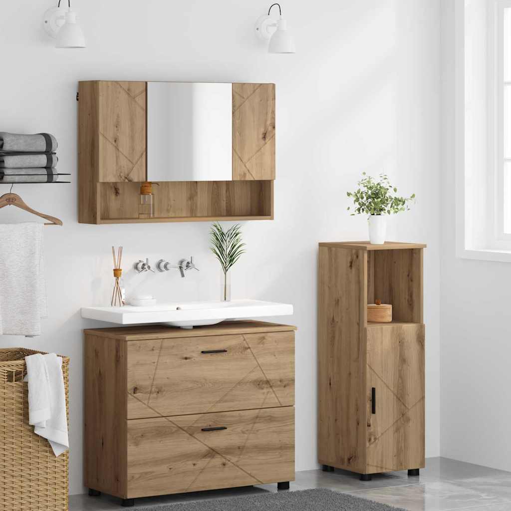 vidaXL Set di mobili per il bagno con porta 3 pcs rovere artigianale
